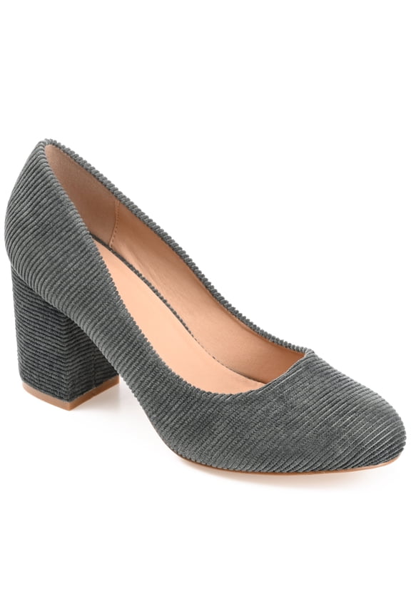 Womens Fai Round Toe Mid Block Heel Pumps