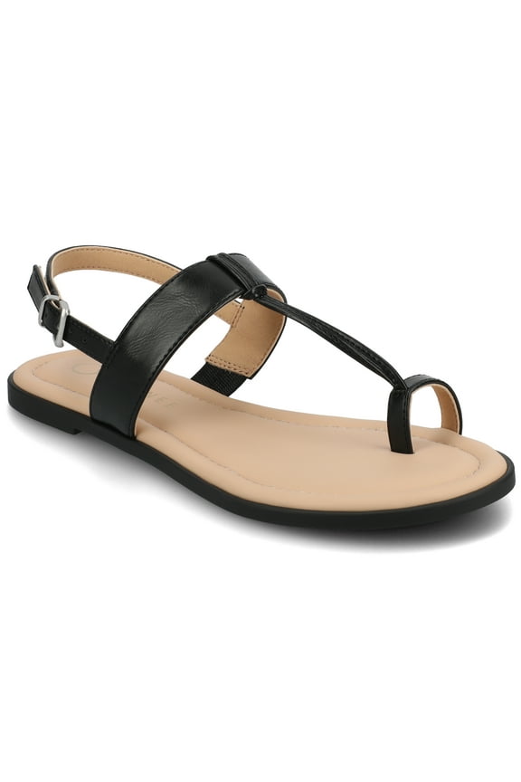 Womens Gerra T-Strap Toe Ring Flat Sandals
