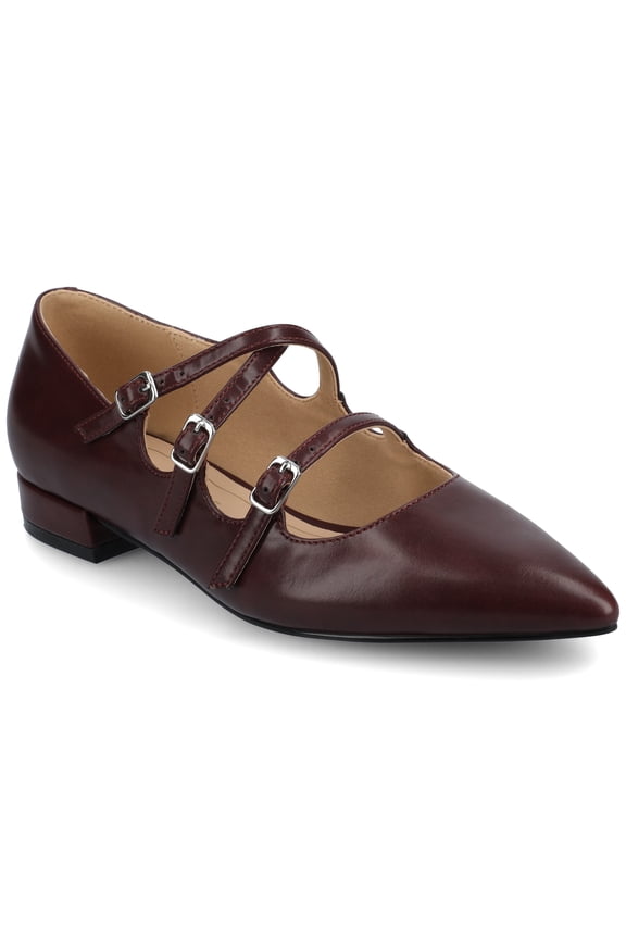 Womens Gretel Multistrap Buckle Detail Pointed Toe Block Heel Comfort Ballet Pumps