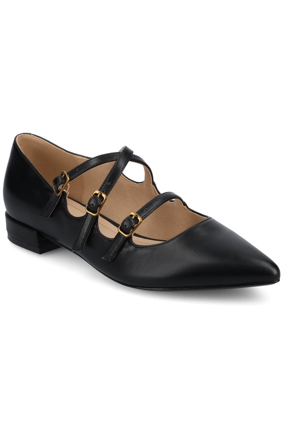 Womens Gretel Multistrap Buckle Detail Pointed Toe Block Heel Comfort Ballet Pumps