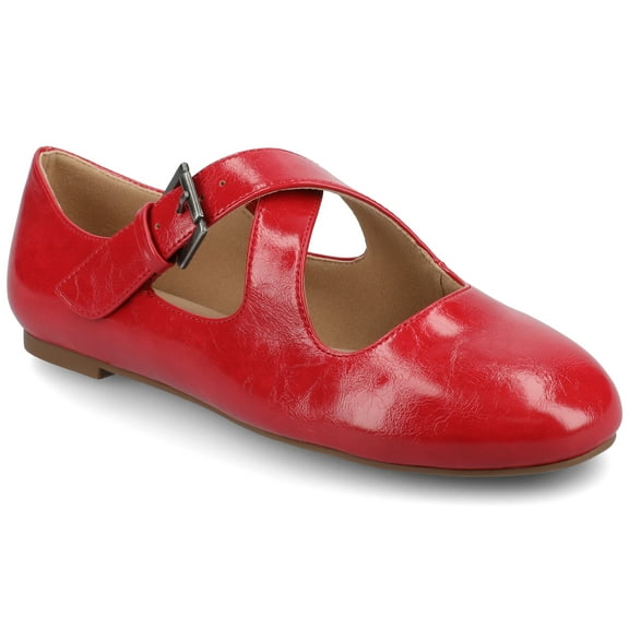 Journee Womens Ivanna Almond Toe Mary Jane Buckle Detail Comfort Flats