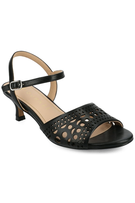 Womens Jessly Cut Out Design Ankle Strap Kitten Heel Dress Sandals
