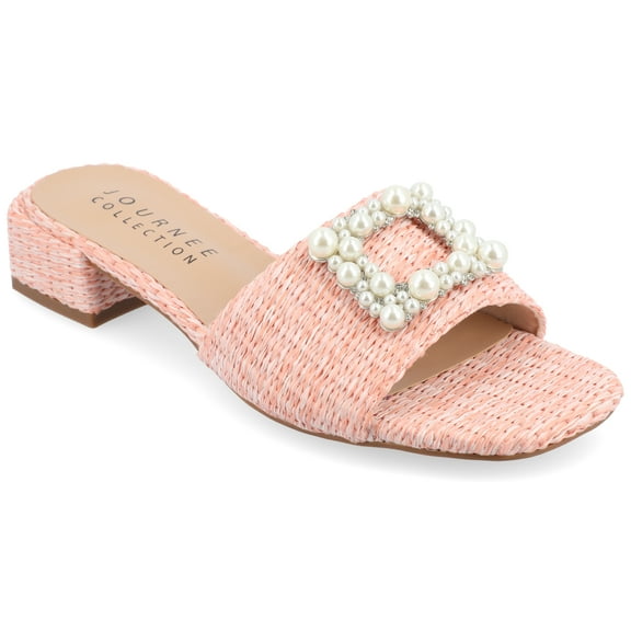 Journee Womens Justina Slip On Raffia Flat Sandals