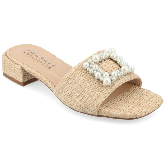 Journee Womens Justina Slip On Raffia Flat Sandals
