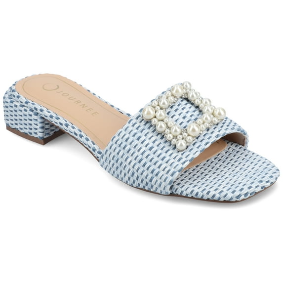 Journee Womens Justina Slip On Raffia Flat Sandals