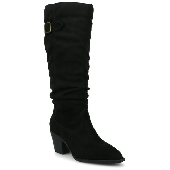 Journee Womens Kaleah Pointed Toe Buckle Detail Knee High Casual Comfort Slouchy Boots