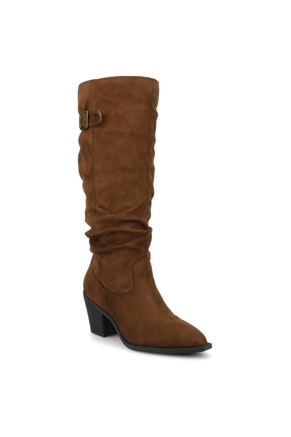 Womens Kaleah Pointed Toe Buckle Detail Wide-Calf Knee High Comfort Casual Slouchy Boots