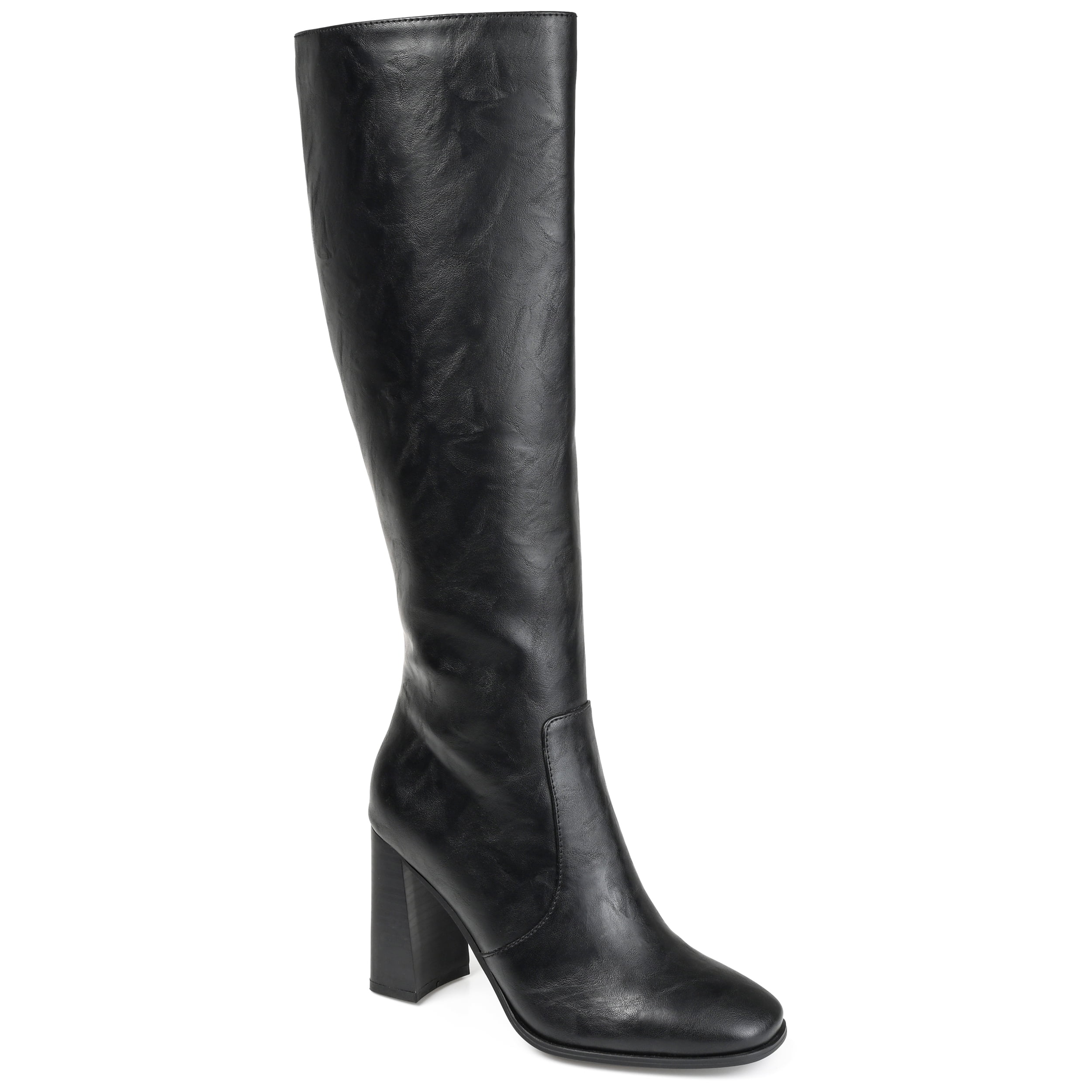 stacked heel knee high boots