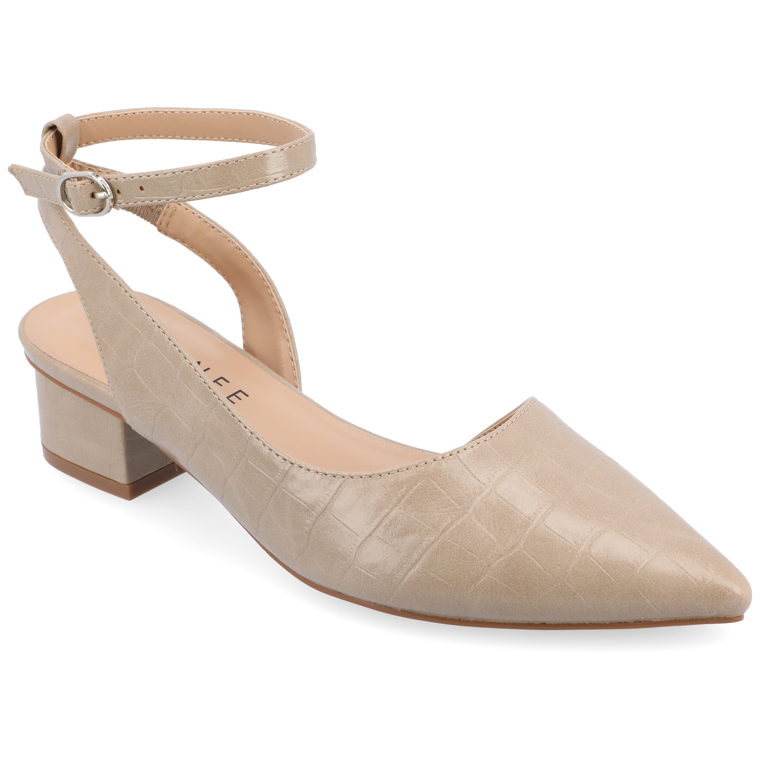 pointed toe low block heel
