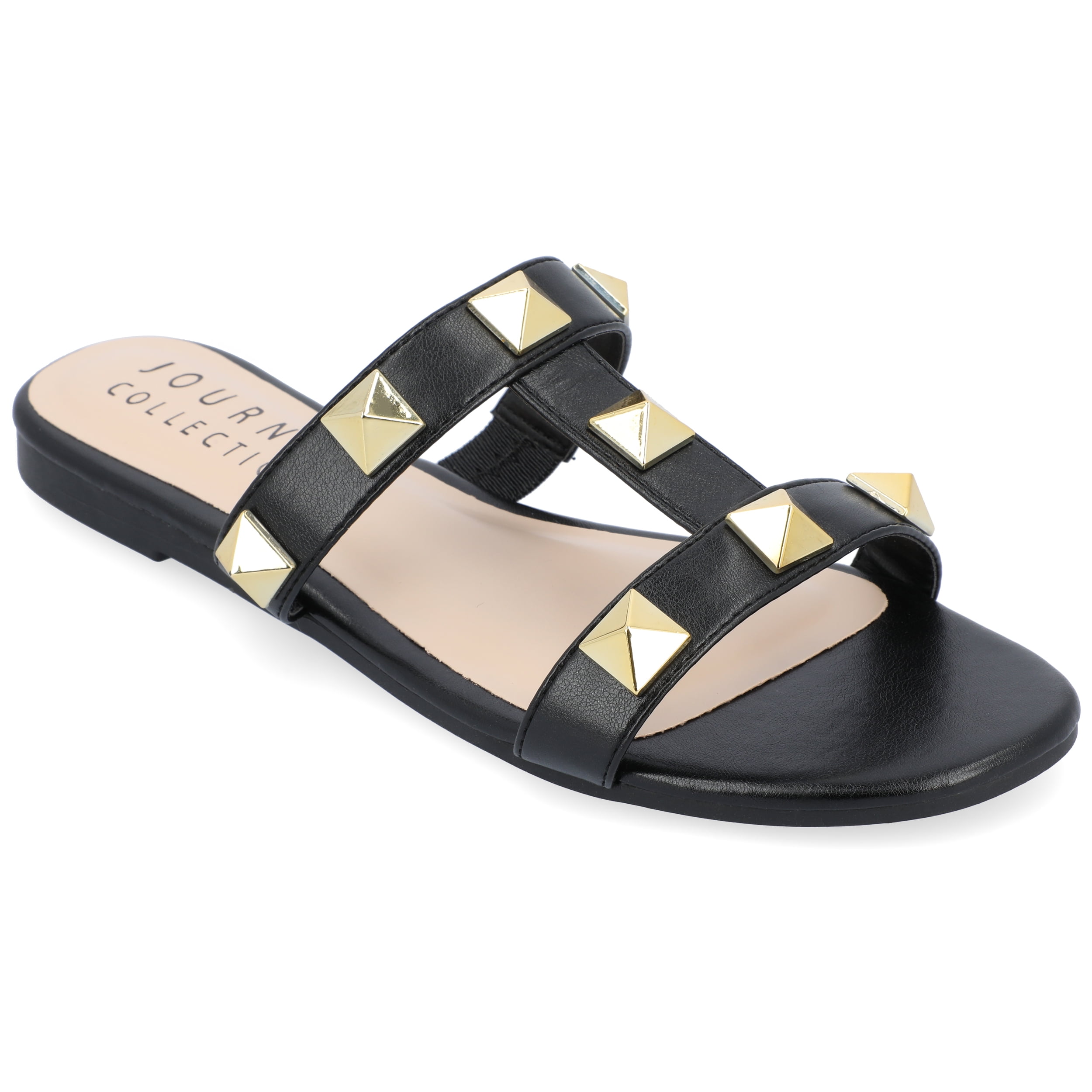 Journee Womens Kendall Studded Slide Flat Sandals