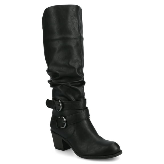 Journee Womens Late Wide Calf Stacked Heel Mid Calf Boots, Widths Available