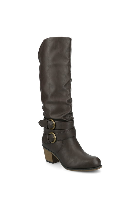 Womens Late Stacked Heel Mid Calf Boots, Widths Available