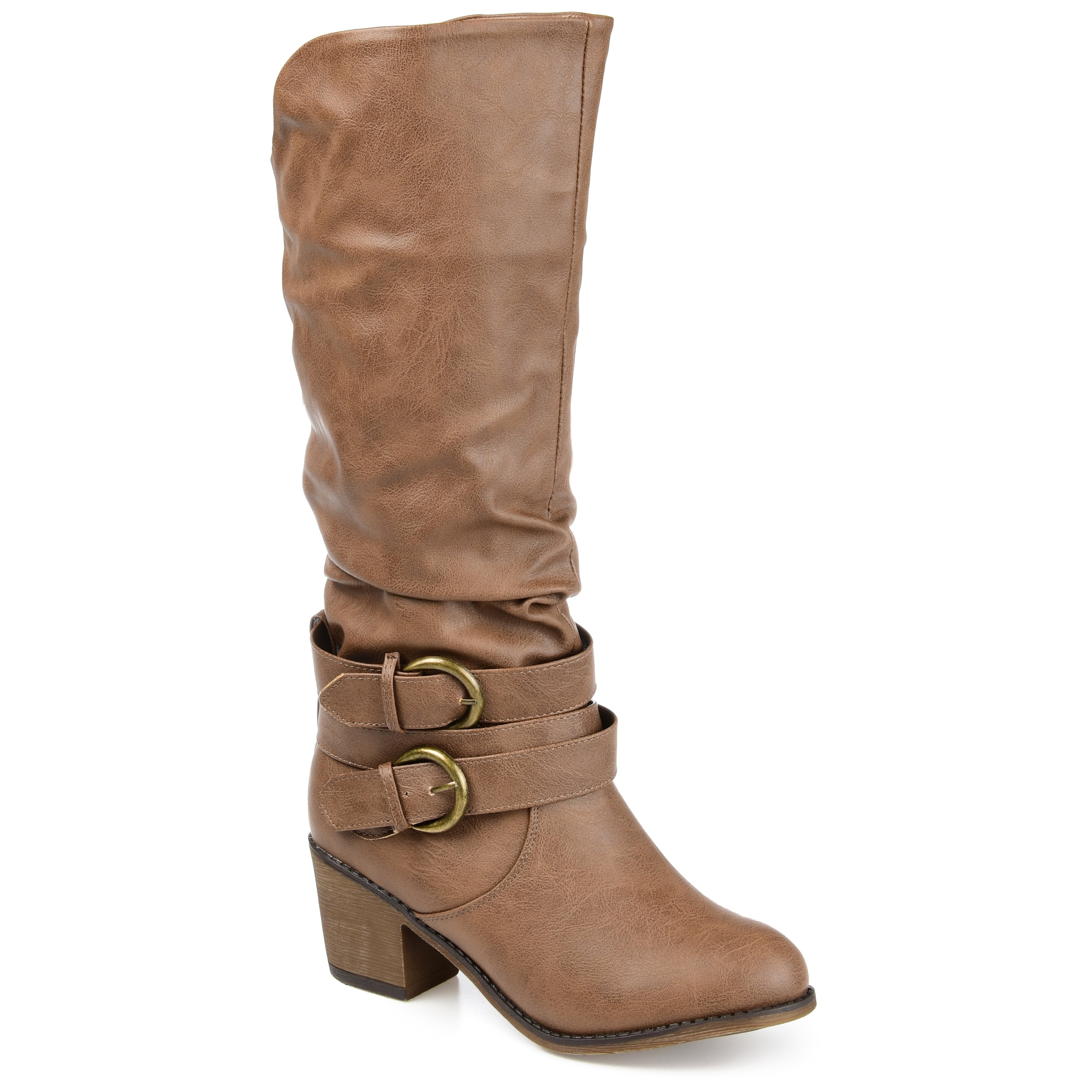 Taupe Faux Leather Knee-high Casual Boot with Buckle
