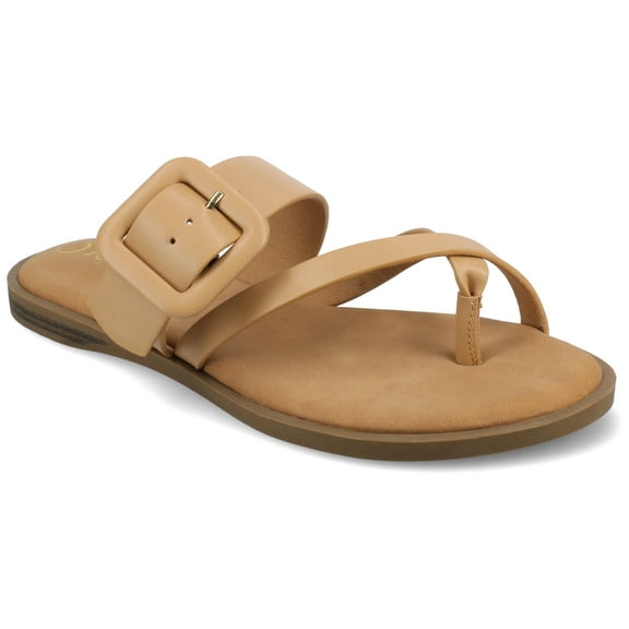 Journee Womens Layra Slip On Toe Post Flat Sandals