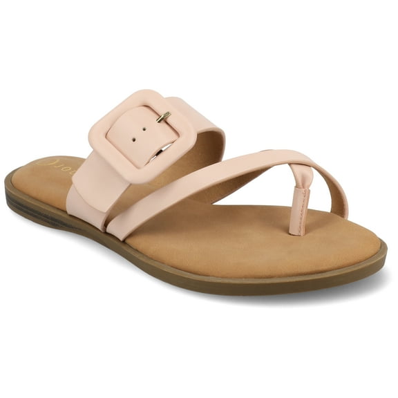 Journee Womens Layra Slip On Toe Post Flat Sandals
