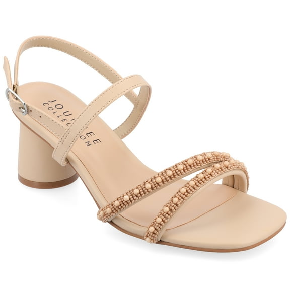 Journee Womens Lornnah Beaded Strap Heeled Dress Sandals