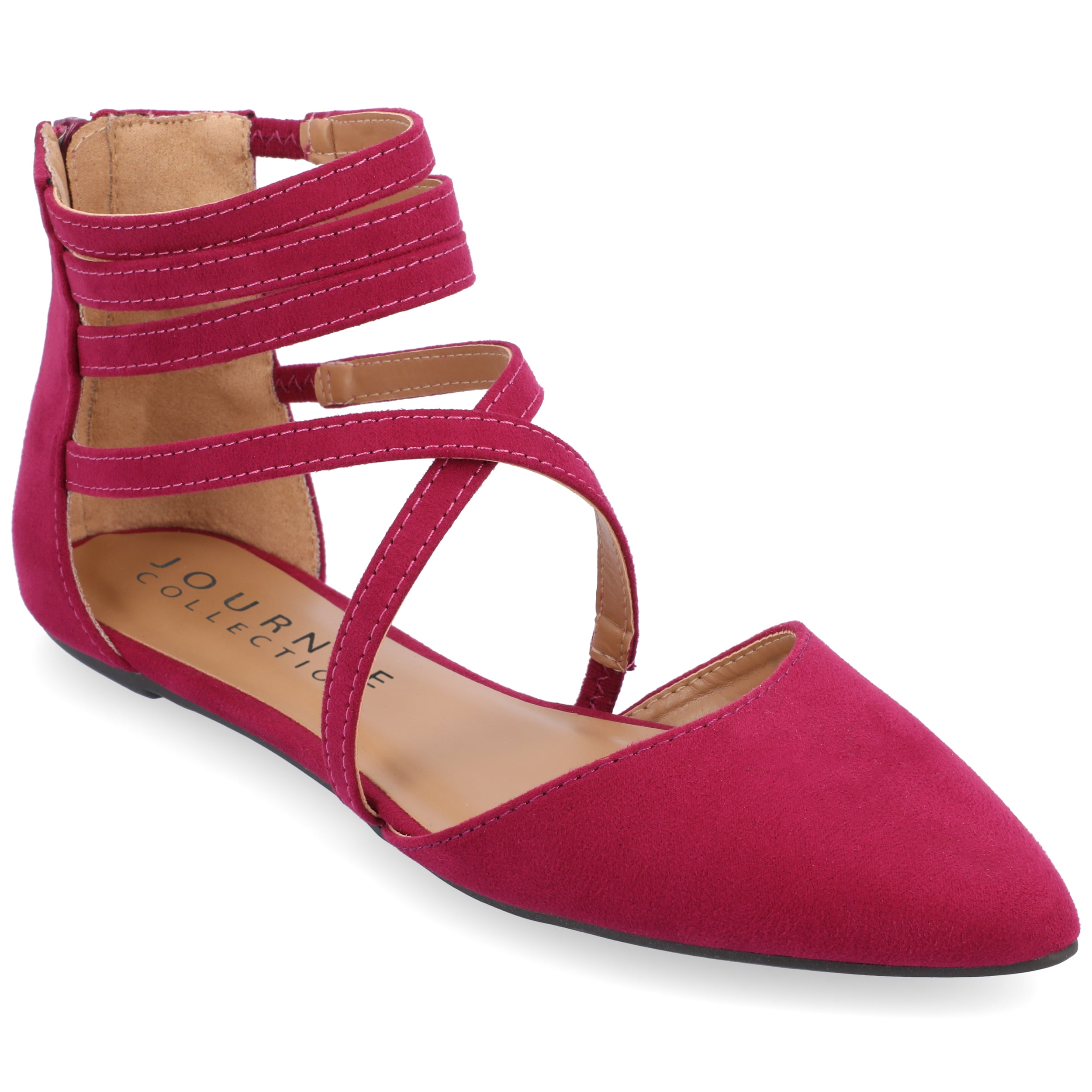 Journee Womens Marlee Back Heel Zip Pointed Toe Cage Flats