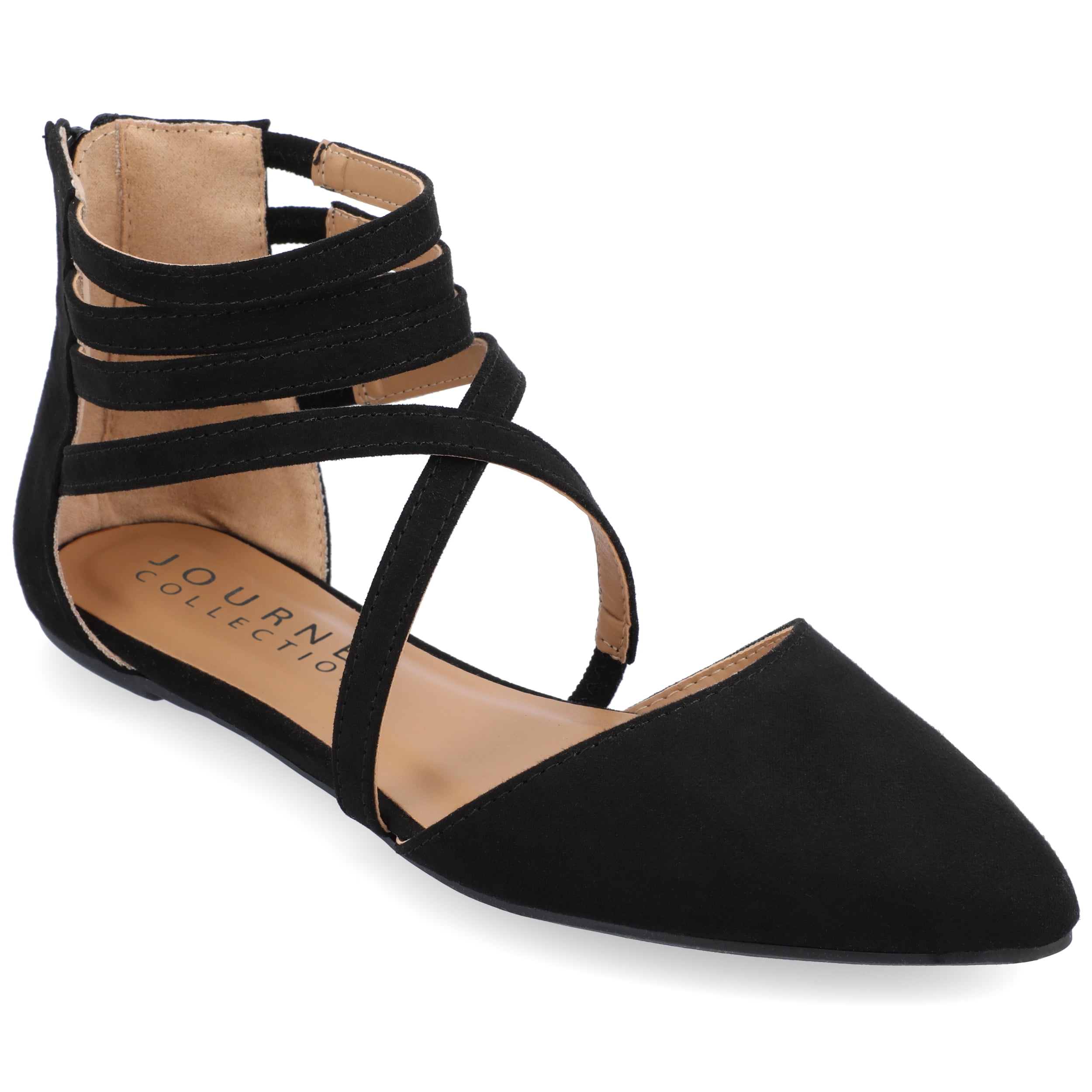 Journee Womens Marlee Back Heel Zip Pointed Toe Cage Flats