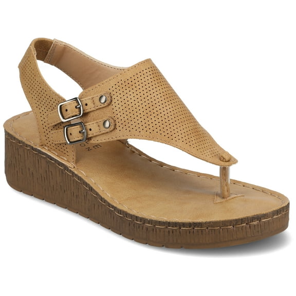 Journee Womens Mckell Wedge Heel Buckle Sandals