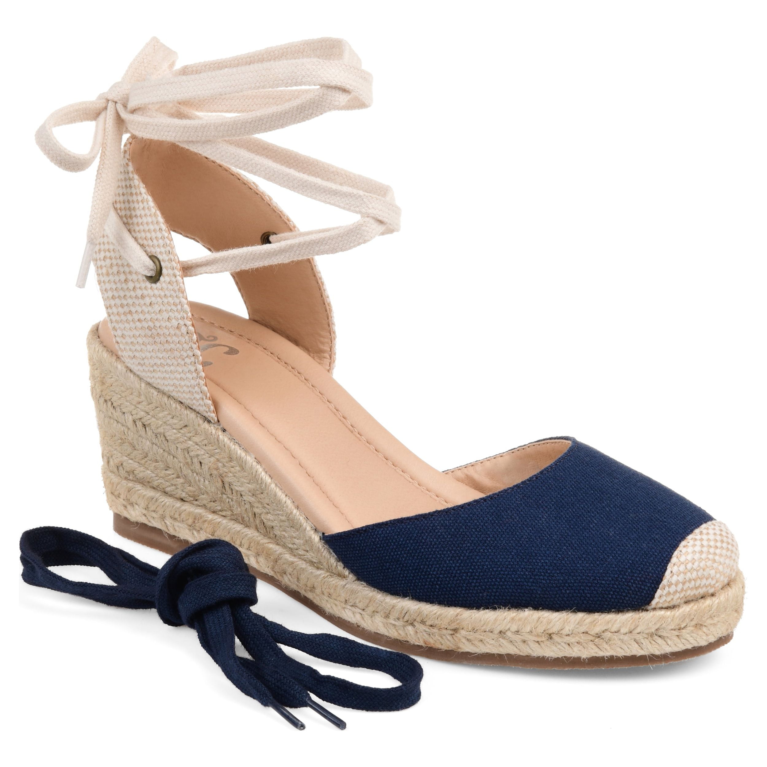 Wide Fit Blue Closed Toe Wedges Ankle Strap Espadrille Wedges