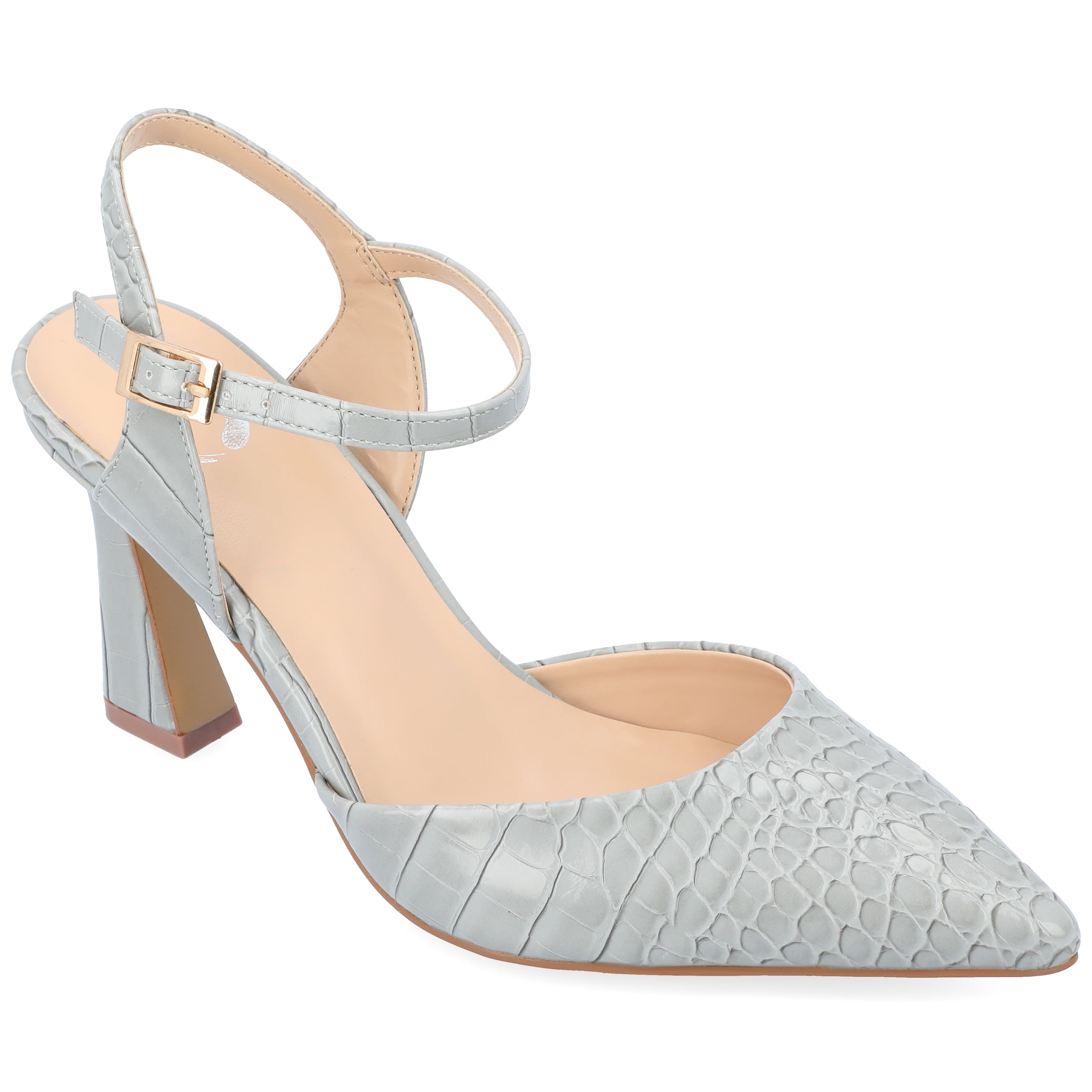 Journee Womens Nixey Croco Texture Buckle Pointed Toe Pumps, Widths Available