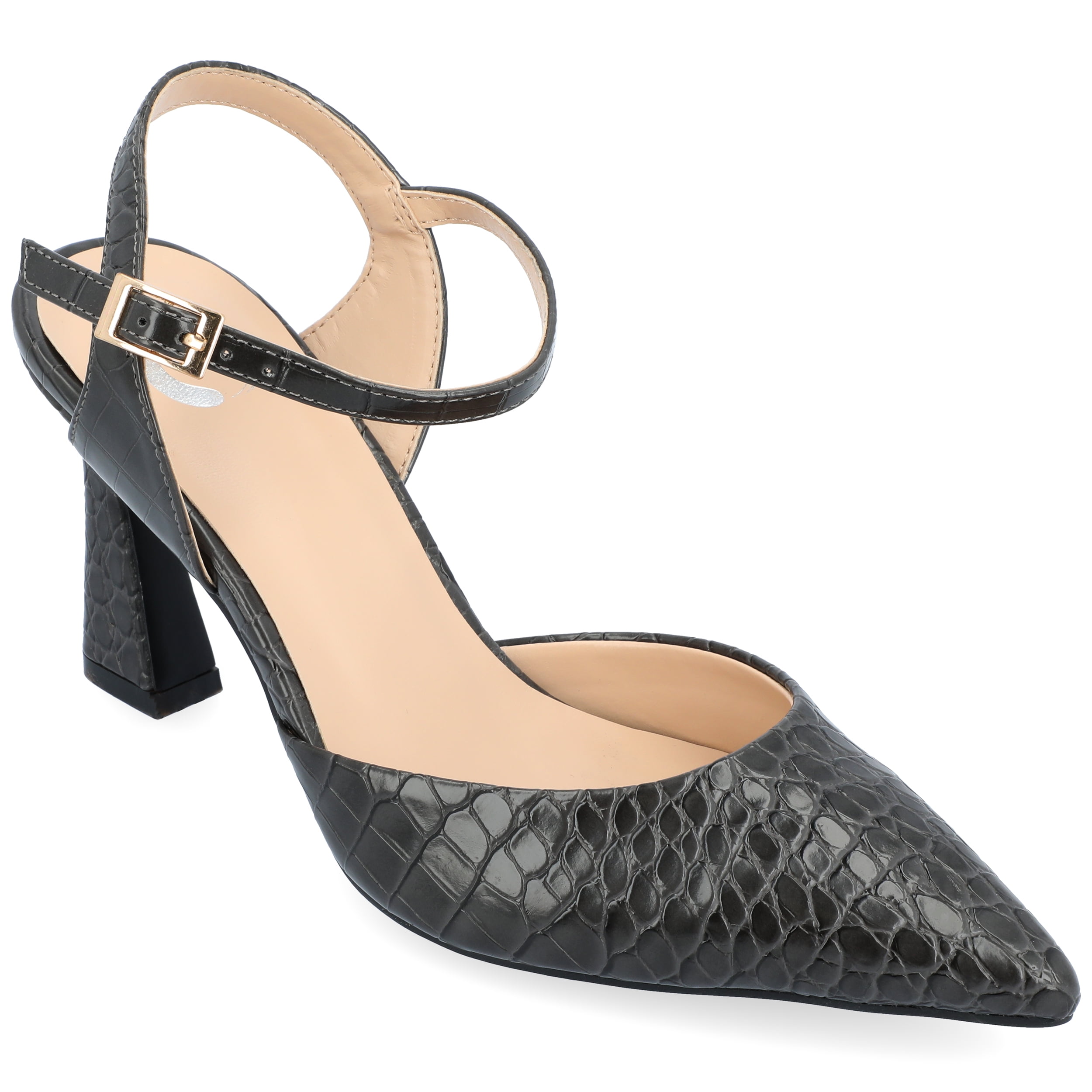 Journee Womens Nixey Croco Texture Buckle Pointed Toe Pumps, Widths Available
