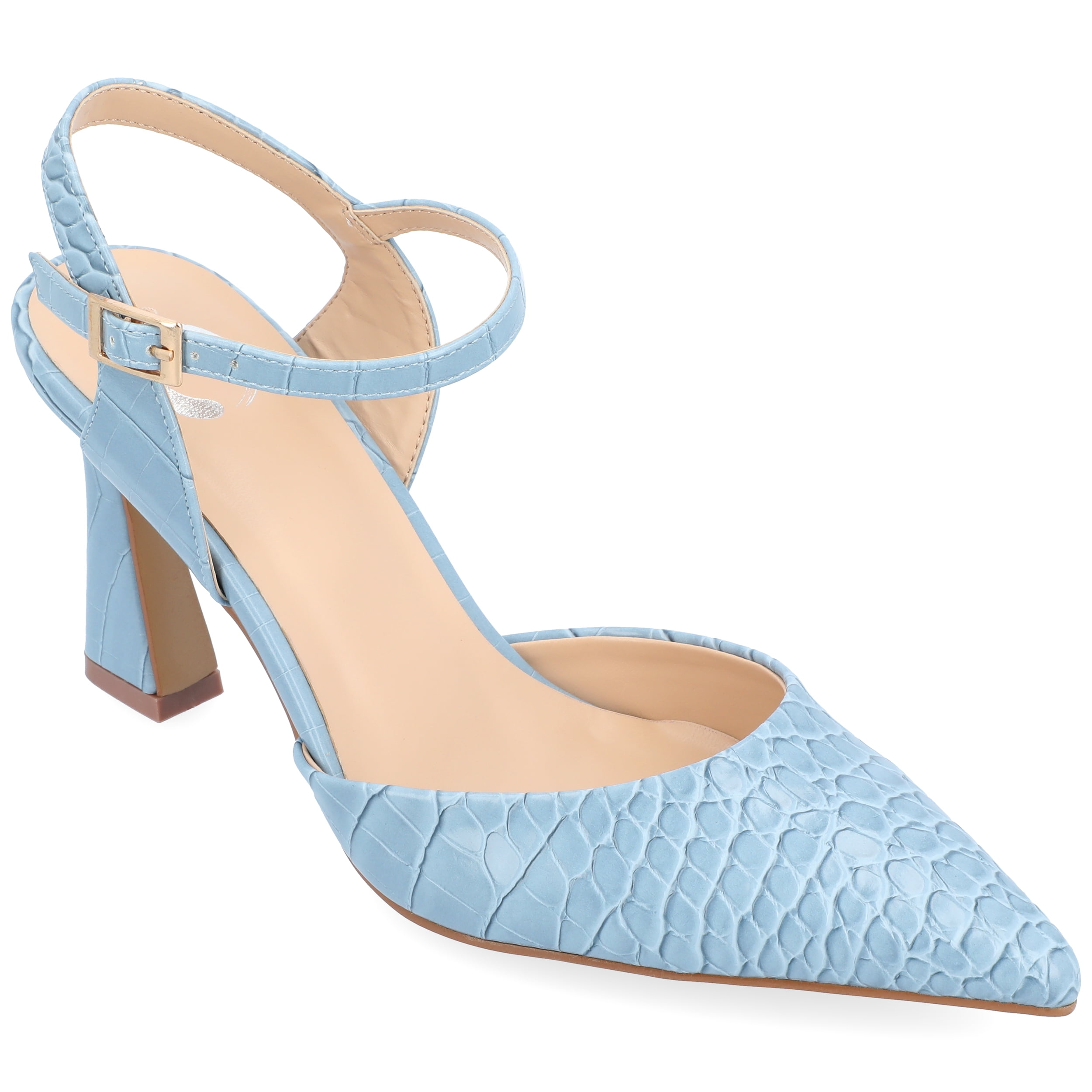 Journee Womens Nixey Croco Texture Buckle Pointed Toe Pumps, Widths Available