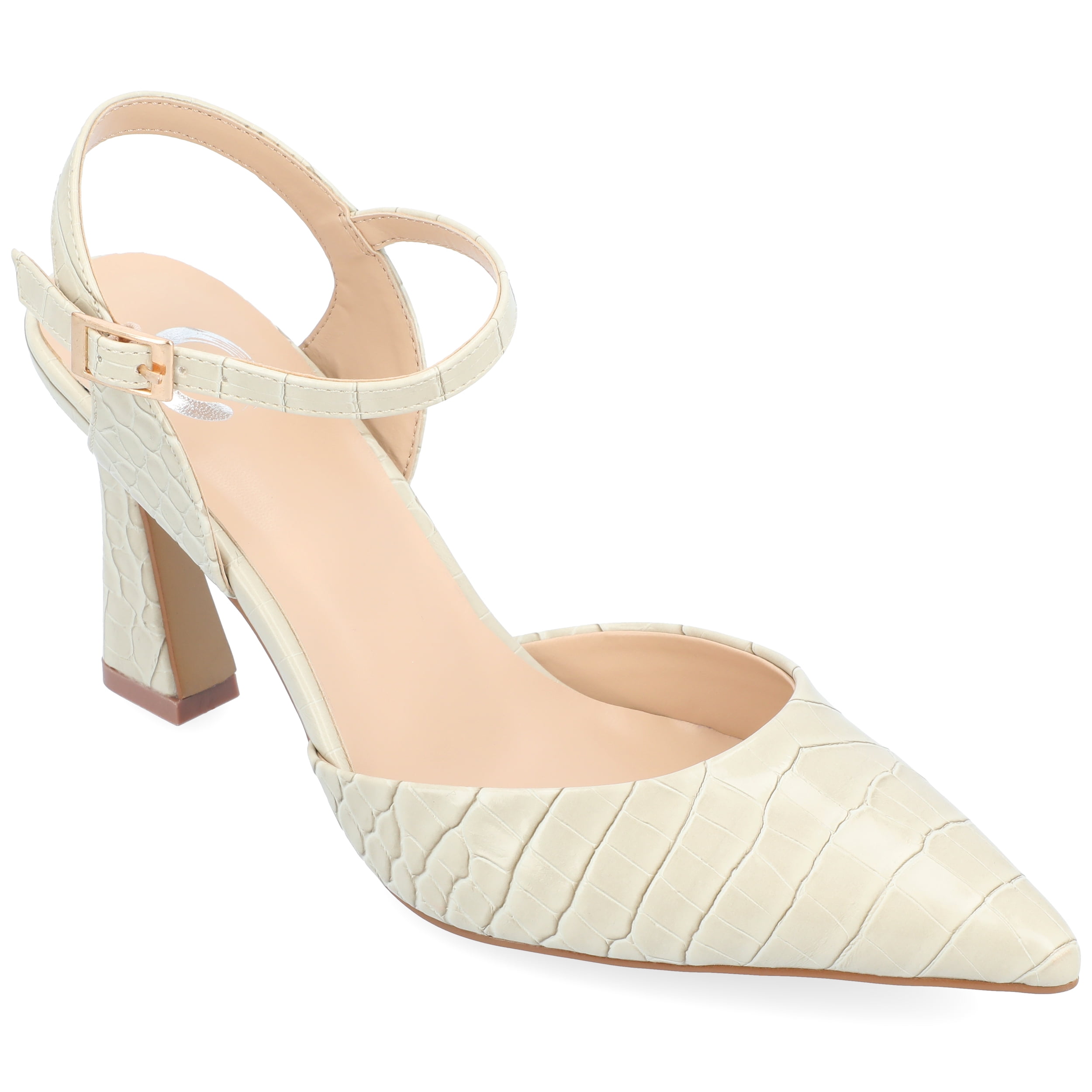 Journee Womens Nixey Croco Texture Buckle Pointed Toe Pumps, Widths Available