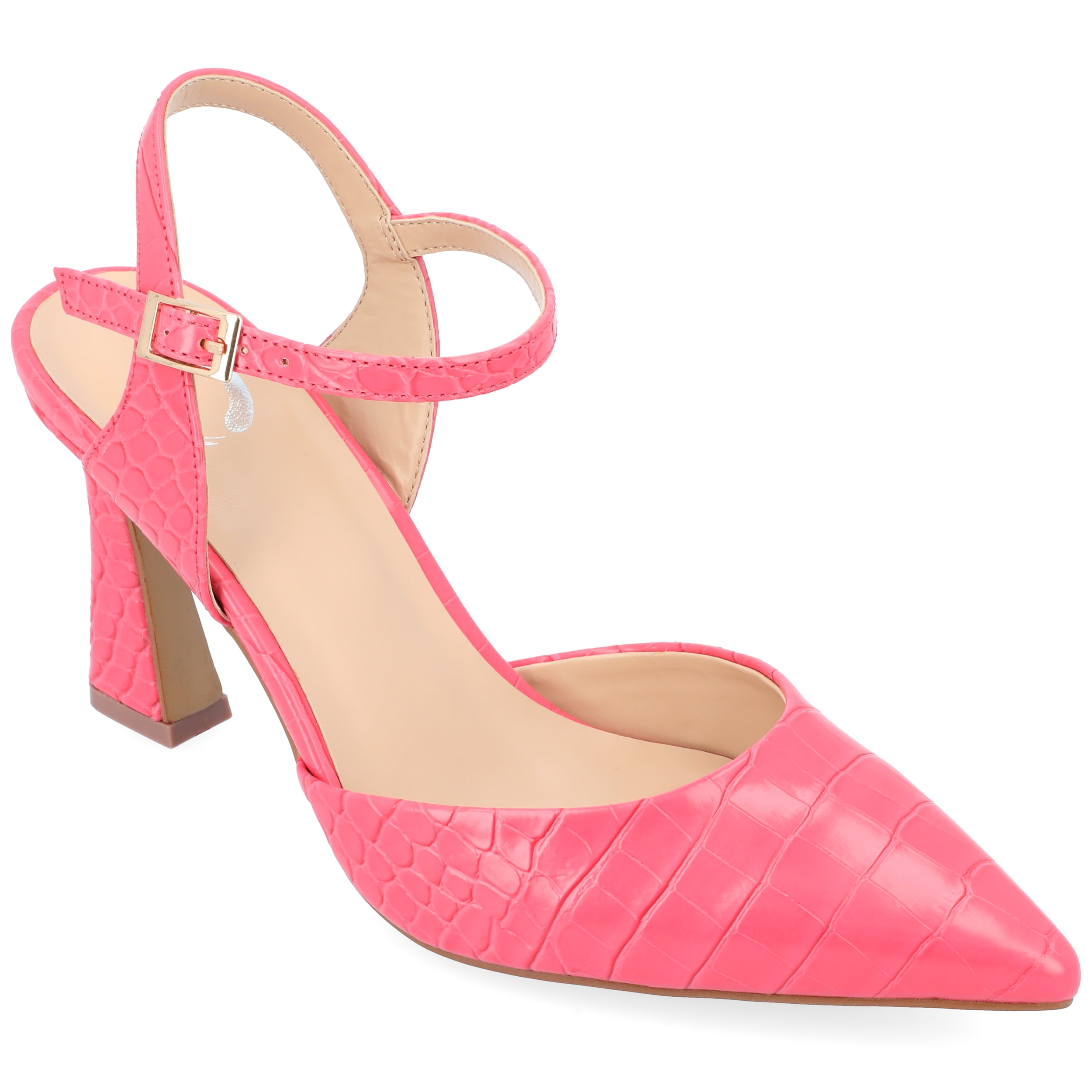 Journee Womens Nixey Croco Texture Buckle Pointed Toe Pumps, Widths Available