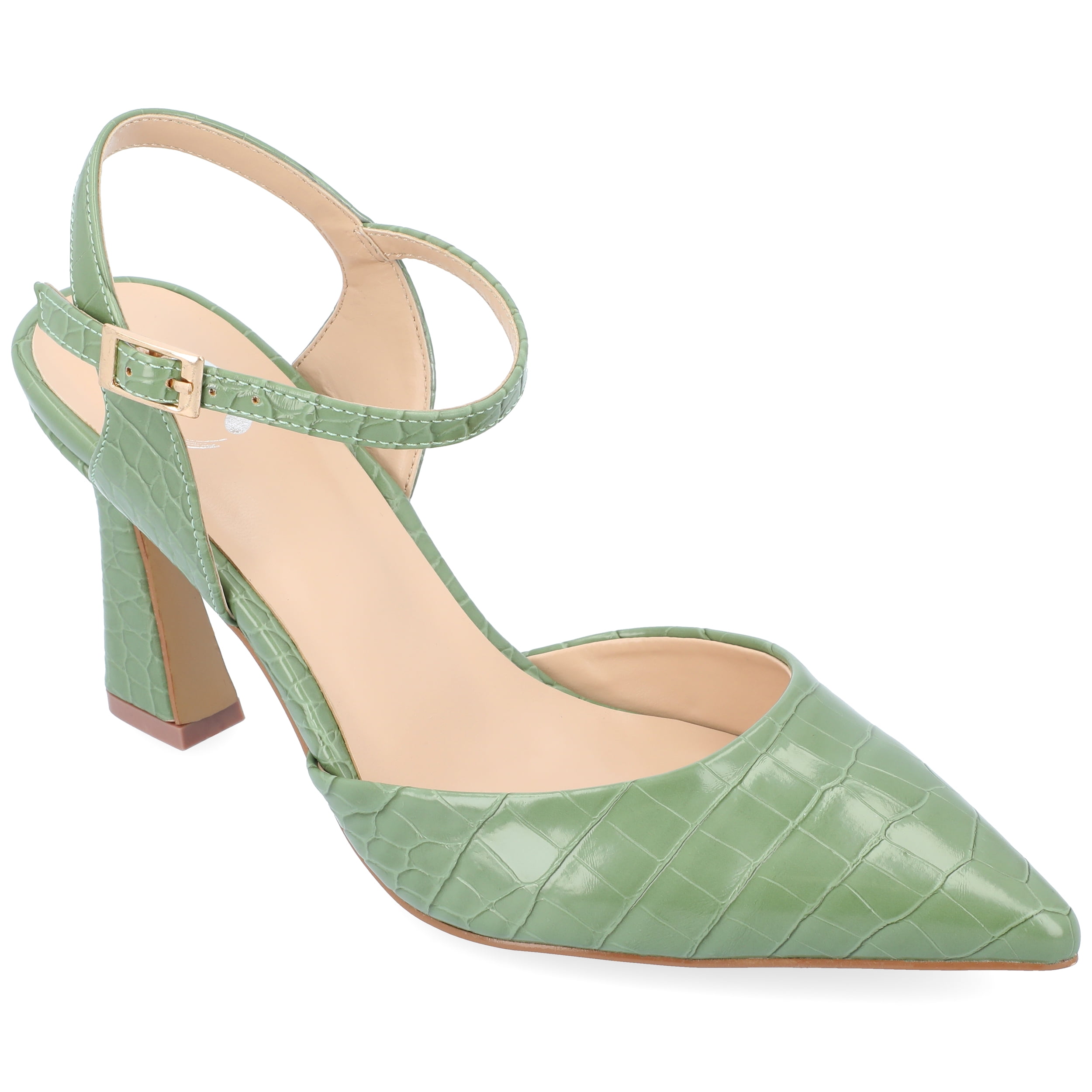 Journee Womens Nixey Croco Texture Buckle Pointed Toe Pumps