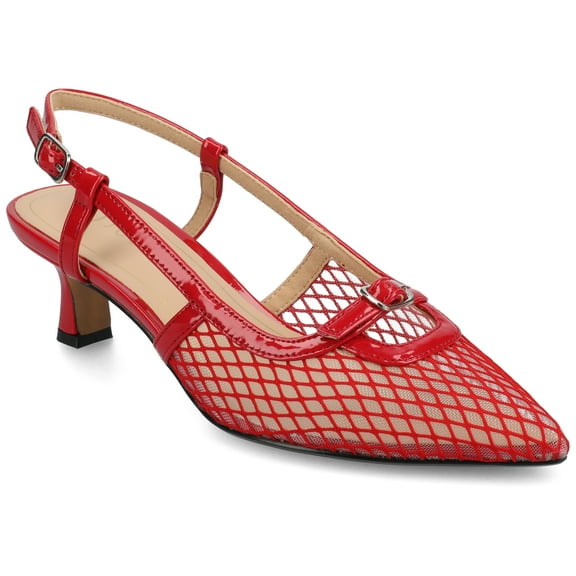 Journee Womens Padma Sling Back Pointed Toe Kitten Heel Pumps, Widths Available