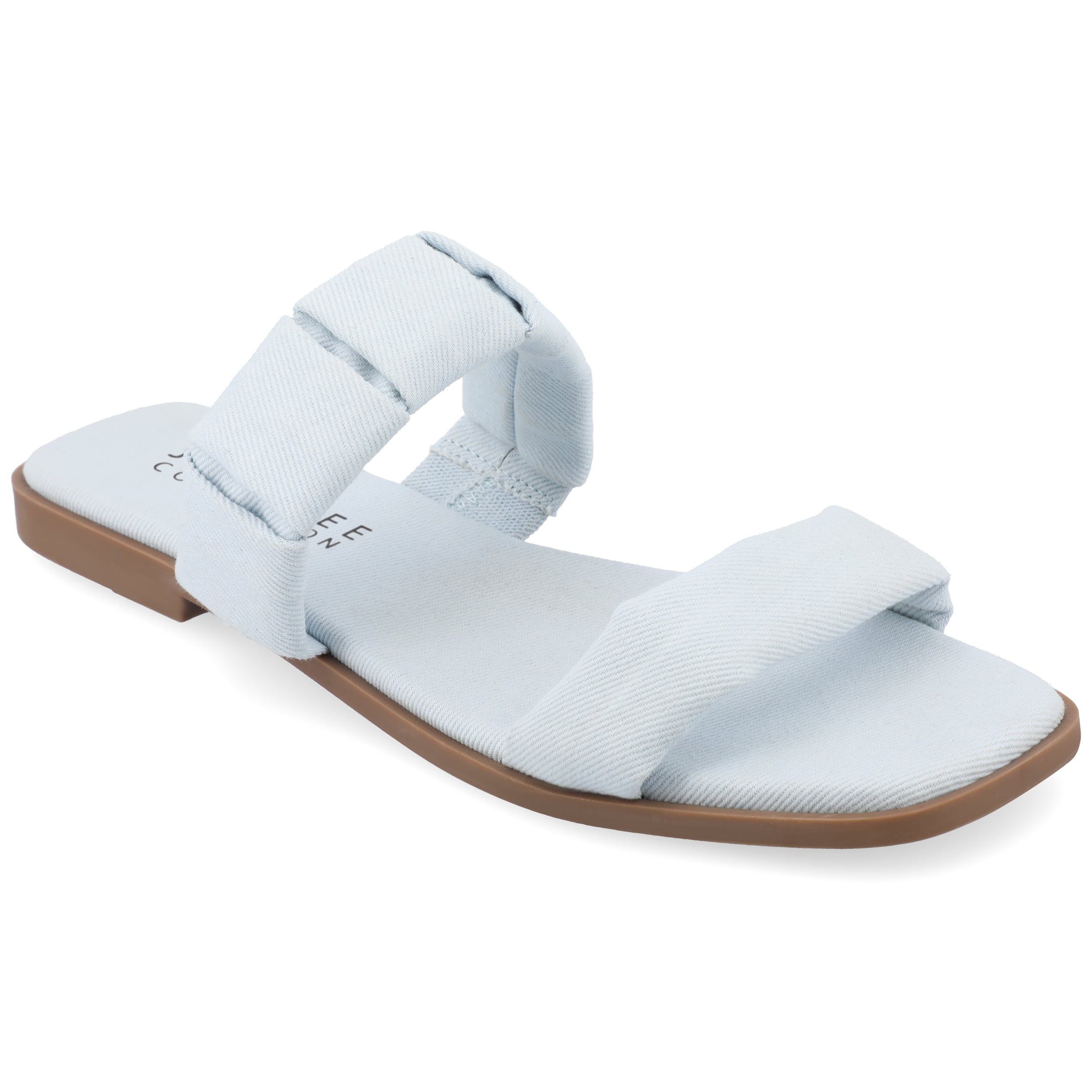 Journee Womens Pegie Slip On Faux Leather Flat Sandals