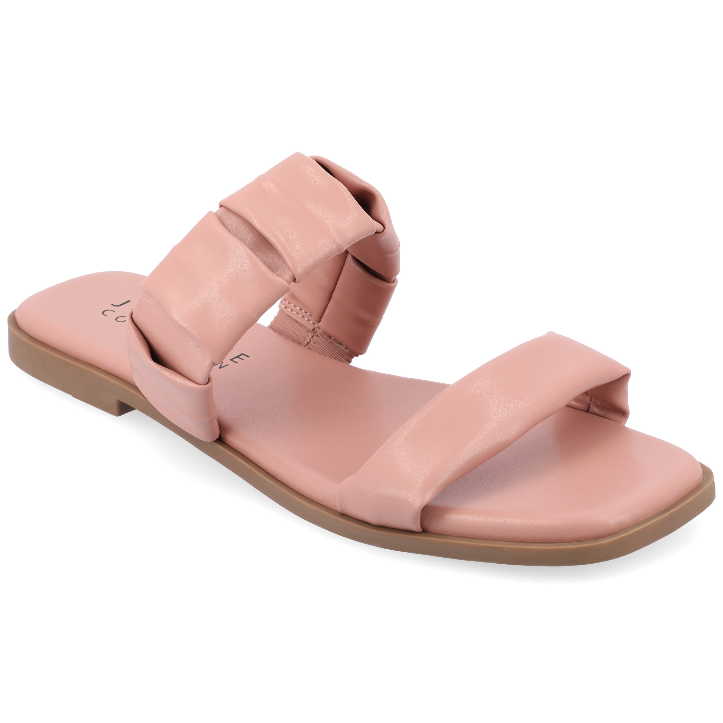 Journee Womens Pegie Slip On Faux Leather Flat Sandals