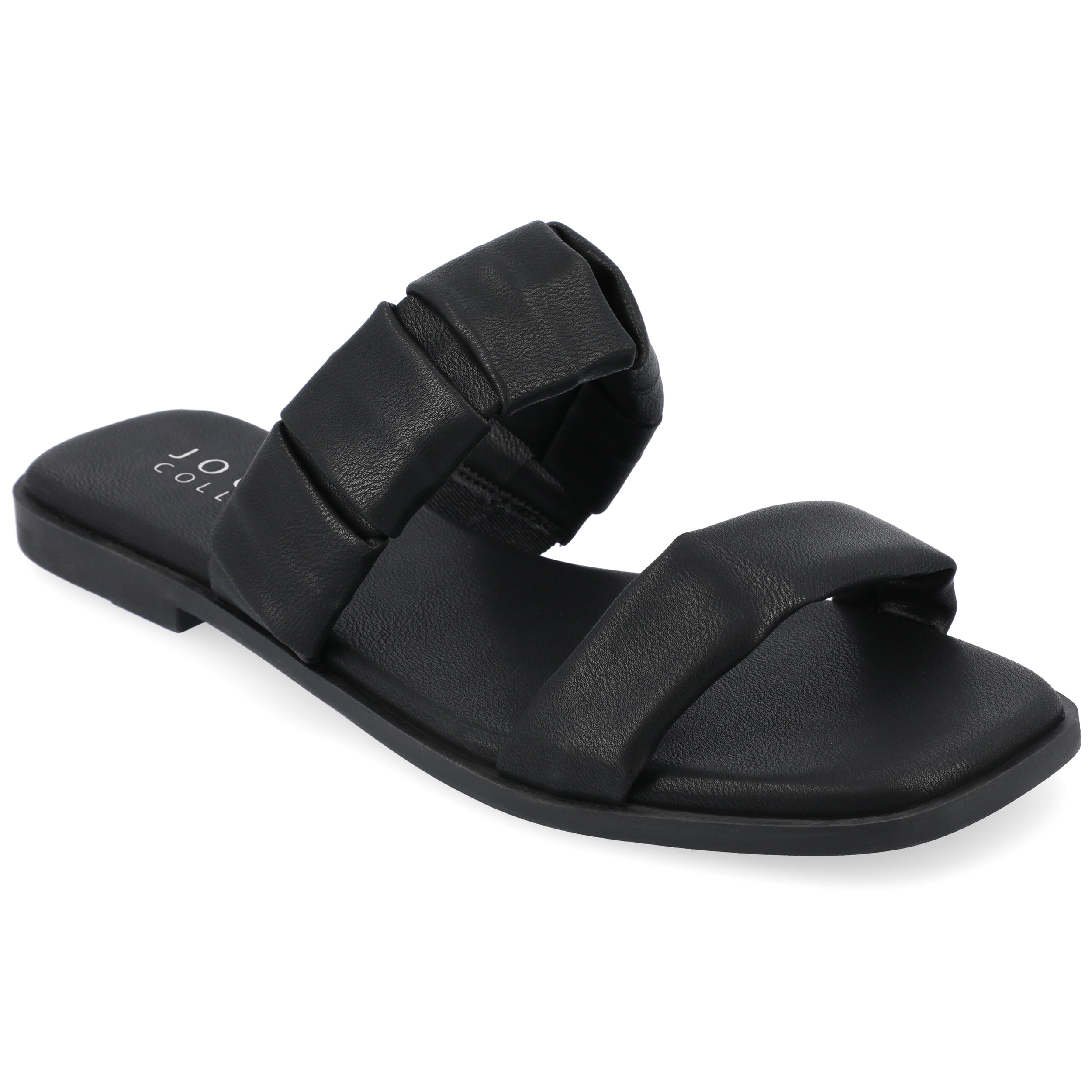 Journee Womens Pegie Slip On Faux Leather Flat Sandals
