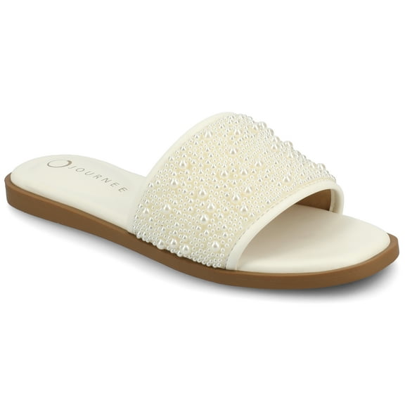 Journee Womens Precly Pearl Band Slip On Evening Flat Sandals