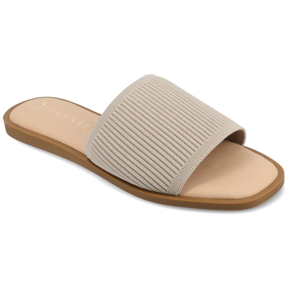 Journee Womens Prisilla Linen Slip On Flat Sandals, Widths Available