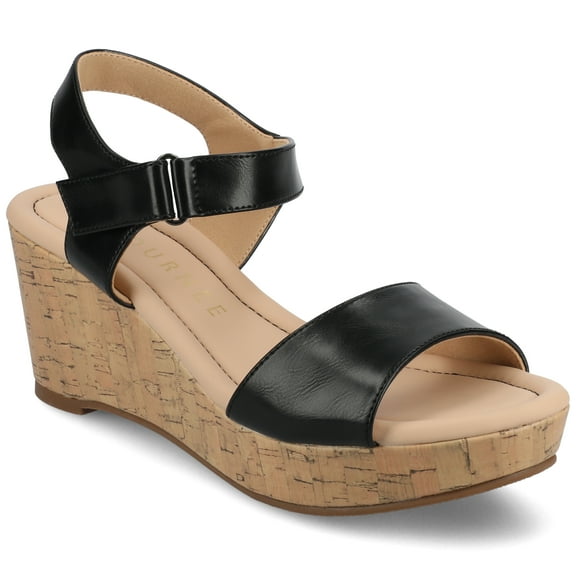 Journee Womens Ranae Ankle Strap Platform Cork Wedge Sandals