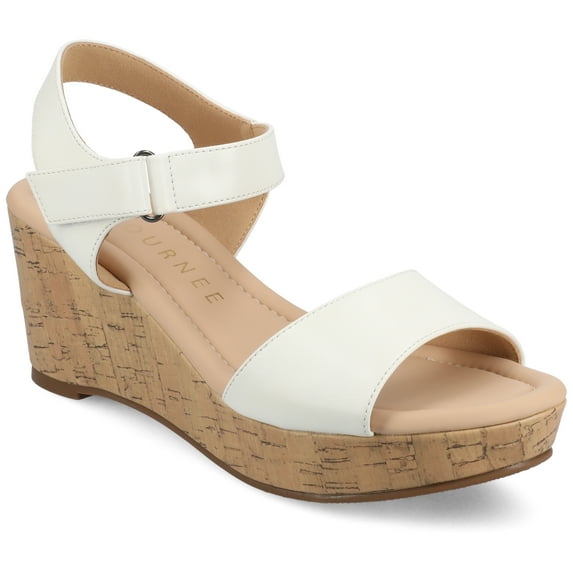 Journee Womens Ranae Ankle Strap Platform Cork Wedge Sandals
