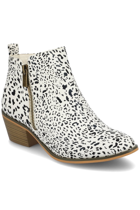 Womens Rebel Outside Zip Stacked Heel Booties