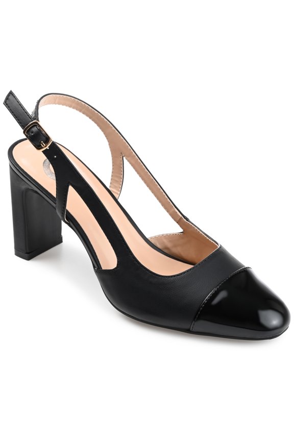 Womens Reignn Sling Back Mid Block Heel Almond Toe Pumps, Widths Available