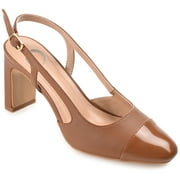 Journee Womens Reignn Sling Back Mid Block Heel Almond Toe Pumps, Widths Available