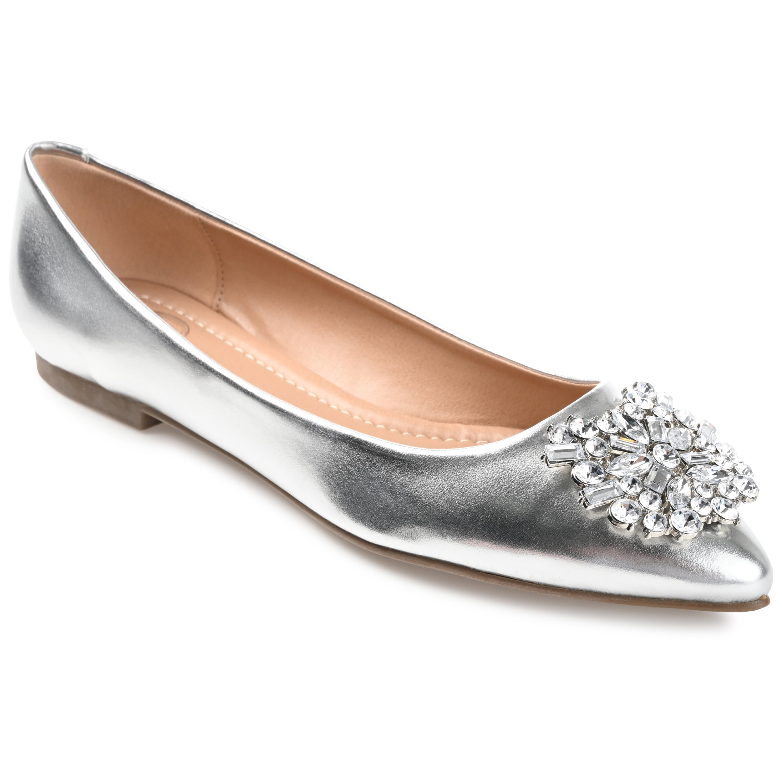 Journee Women's Renzo Pointed Toe Ballet Dress Flat with Jeweled Brooch, Widths Available