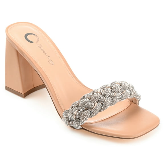 Journee Womens Sashaa Woven Rhinestone Detail Block Heel Sandals