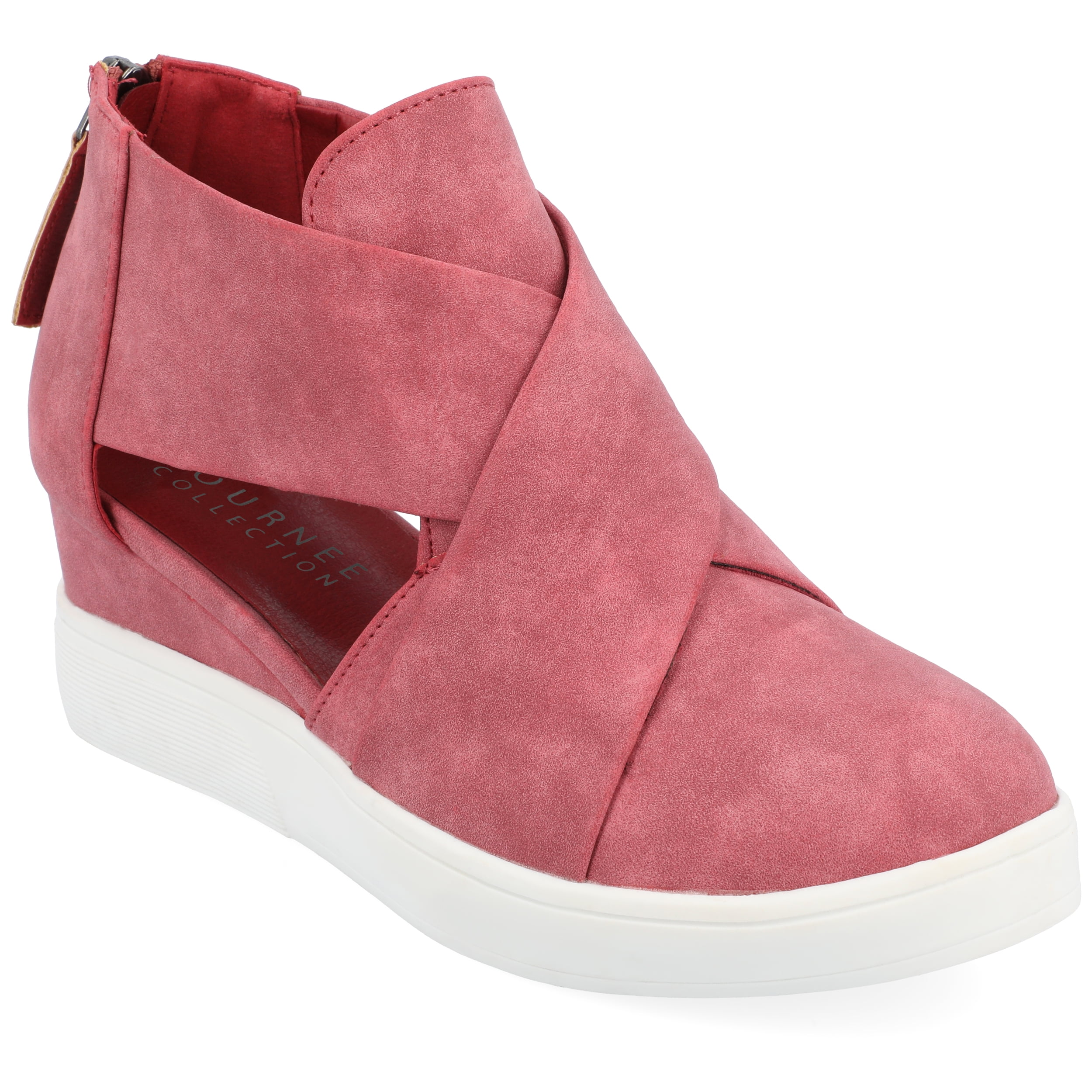 Journee Womens Seena Round Toe Back Heel Zip Wedge Sneakers