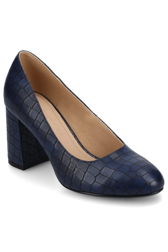 Womens Seraphina Covered Block Heel Round Toe Pumps