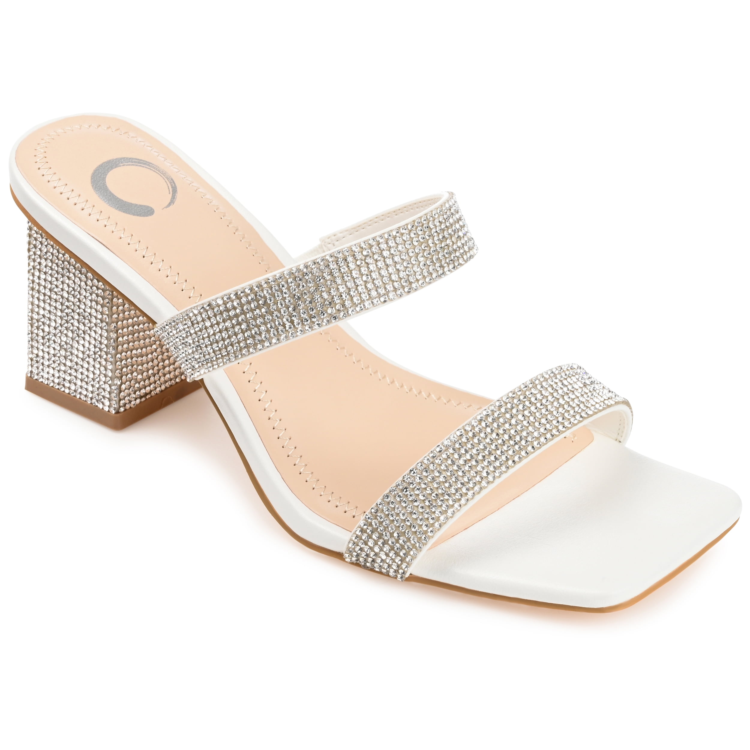 Journee Womens Shandee Rhinestone Detail Block Heel Evening Dress Sandals