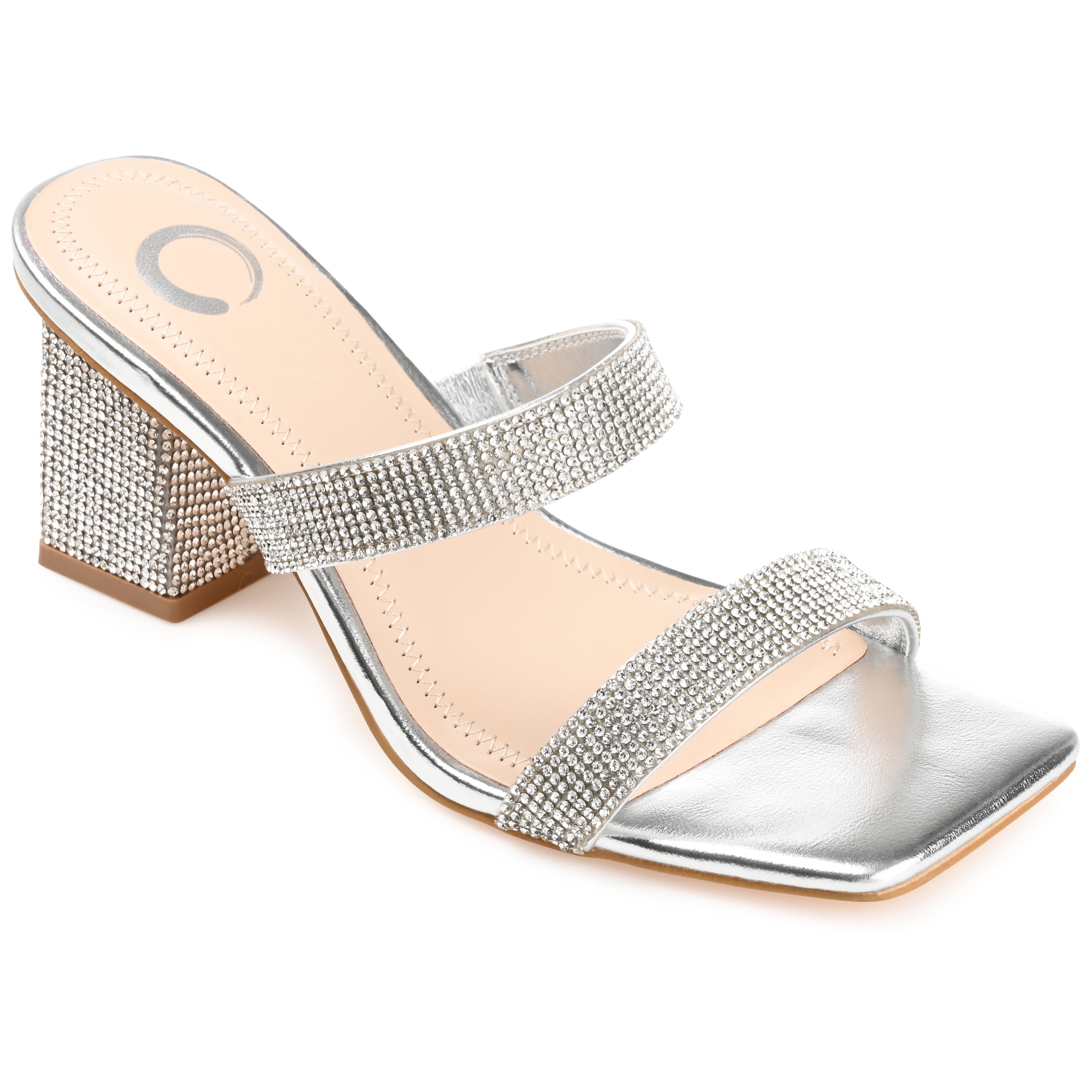 Journee Womens Shandee Rhinestone Detail Block Heel Evening Dress Sandals