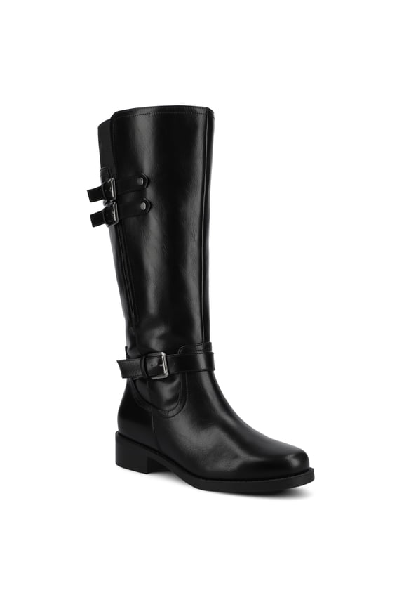 Womens Sonny Buckle Detail Knee High Round Toe Inside Zipper Comfort Casual Boots