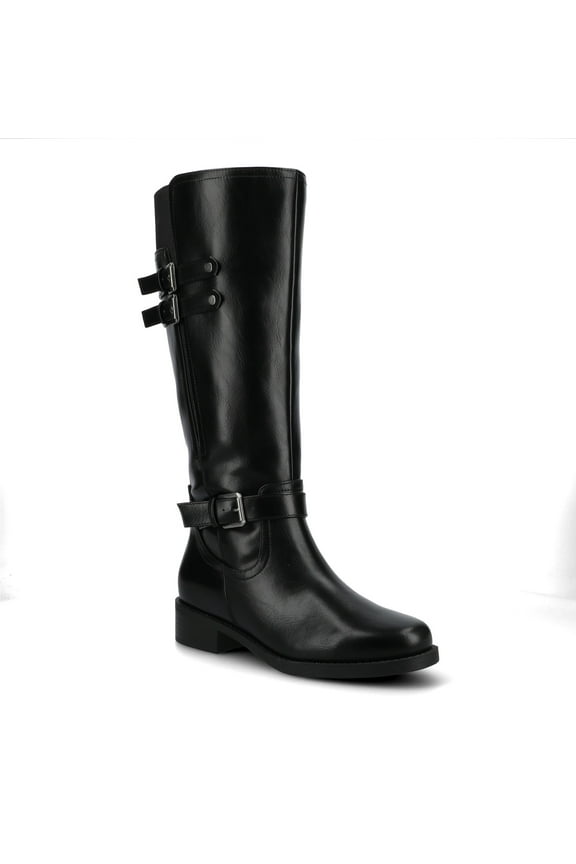 Womens Sonny Buckle Detail Knee High Round Toe Inside Zipper Extra Wide-Calf Comfort Casual Boots
