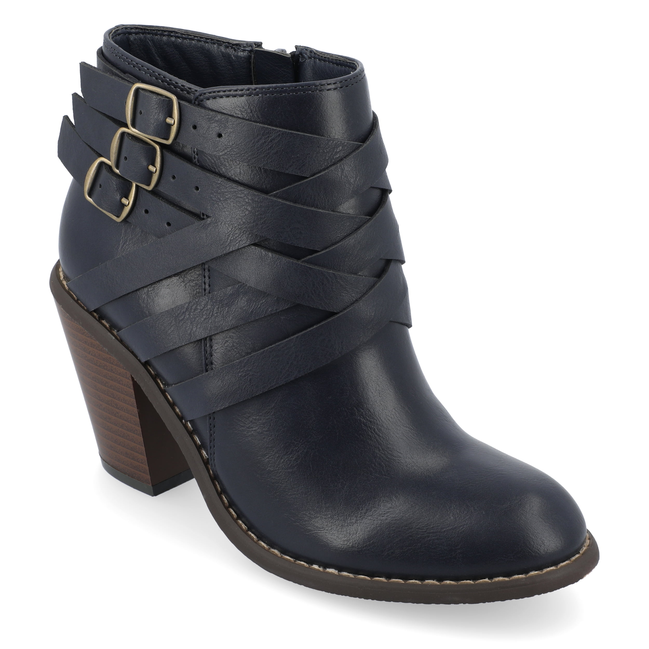 Journee Womens Strap Inside Zip Stacked Heel Booties, Widths Available